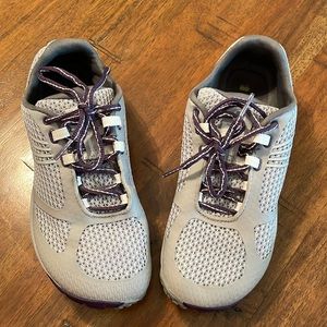 Merrell sneakers. Womens 7.5. Grey with purple laces.